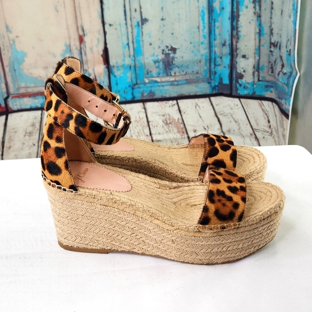 J Crew Leopard Calf Hair Espadrille Wedge